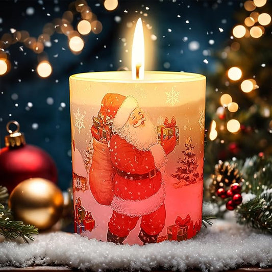 Merry Christmas Candle Jars, LED Xmas Scented Candles Can Change Into Multiple Colors, 7.6oz Soy Wax Fir Holiday Candles for Winter Small Merry Christmas Gifts(Santa Claus) - Bloomnest