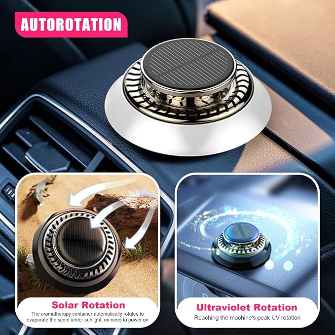 Car Air Freshener, Solar Energy Auto Rotating Diffuser with Fragrance, Aromatherapy Air Purifier for Car and Home, Vehicle Interior Scents Decor Accessories for Men Women (White Ocean) - Bloomnest