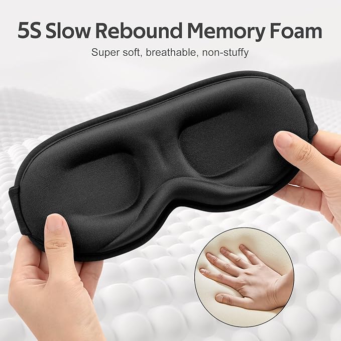 Sleep Mask for Men Women - 100% Blackout Eye Masks for Sleep - 3D Soft Sleeping Mask for Side Sleepers - Zero Pressure Lash Extensions Eye Cover Shade for Airplane Travel Essentials, Black - Bloomnest