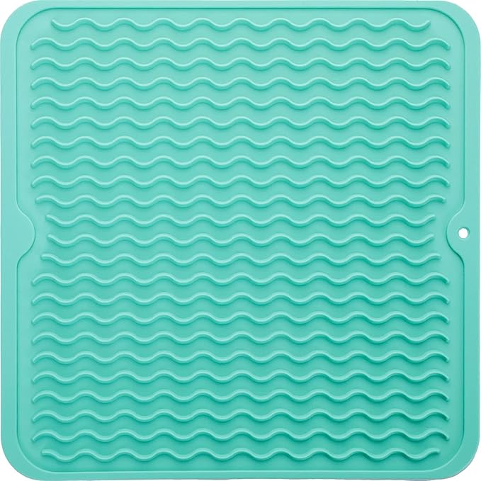 Silicone Dish Drying Mat for Multiple Usage,Easy clean,Eco-friendly,Heat-resistant Silicone Mat for Kitchen Counter or Sink,Refrigerator or Drawer liner Mint M 12 inches x 12 inches - Bloomnest