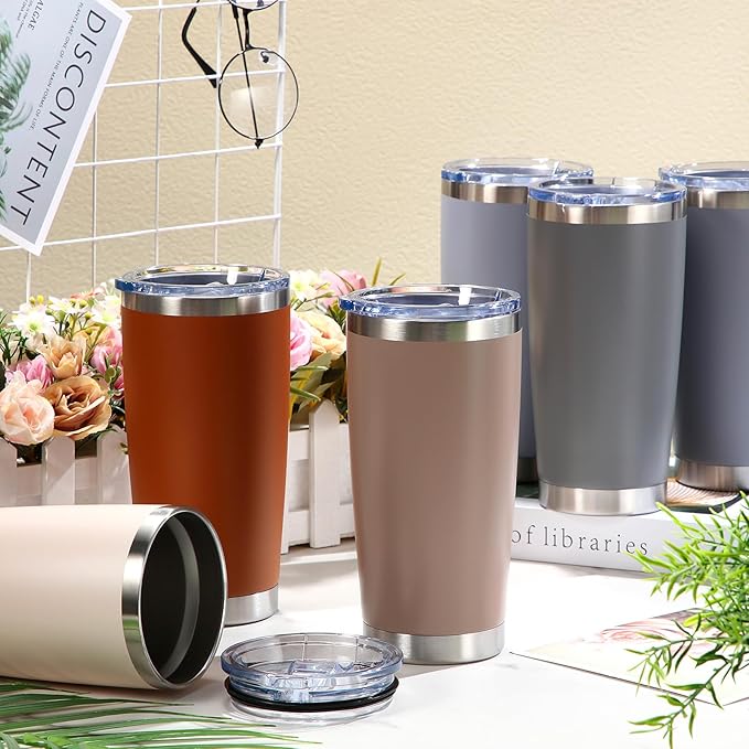 Sieral 36 Packs Stainless Steel Tumbler Bulk with Lid Vacuum Double Wall Insulated Travel Coffee Mug Powder Coated Tumbler Cup for Graduation Wedding Christmas Birthday Party(Brown Gray, 20 oz) - Bloomnest