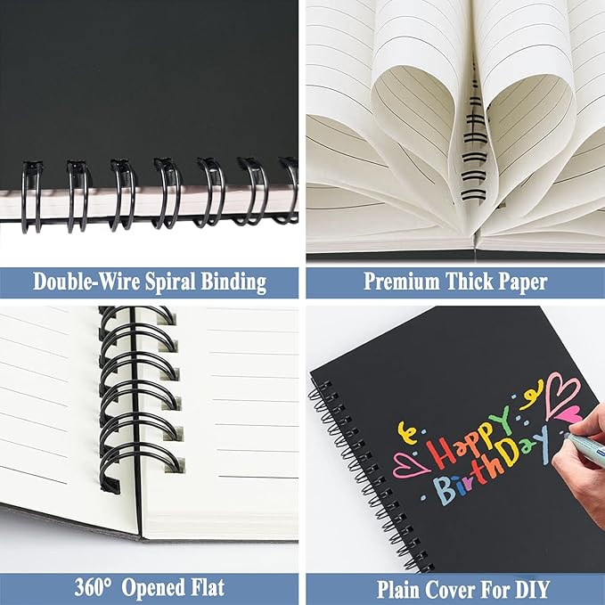 12Pack Small Spiral Notebook A5, 8.25x5.5” 120 Lined Pages Black Wide Ruled Spiral Journal Bulk Blank Kraft Cover Spiral Bound Notebook & Writing Pads for Home Office Meeting Work Note Taking - Bloomnest