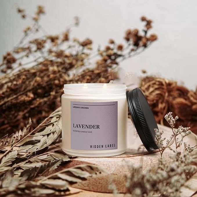 Hidden Label Lavender Scented Candle, 12oz 2 Wick Natural Candles Soy Non Toxic, Clean Burning Long Lasting Aromatherapy for Home Scented | Gifts | Décor,Premium Scents for Relaxation & Stress Relief - Bloomnest