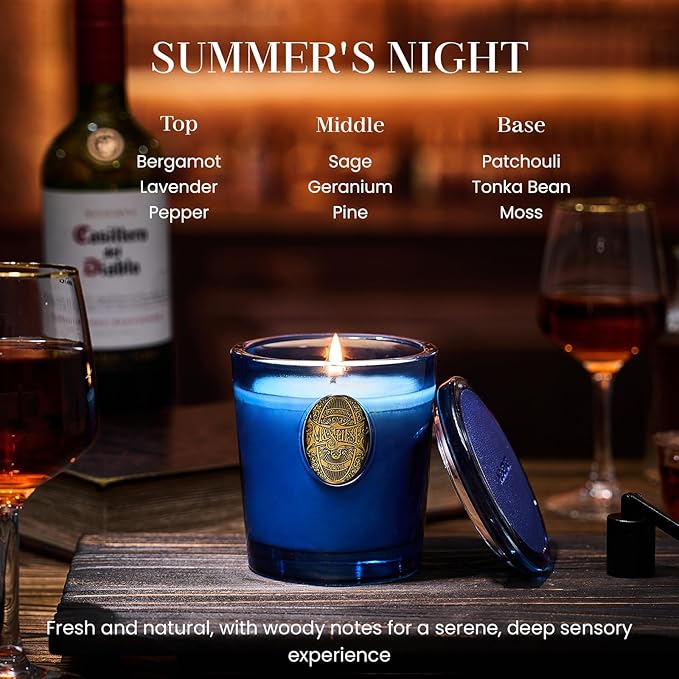 M&SENSE Natural Strong Summer Soy Candle | Summer's Night & Blue | 9.2 oz, 50H Burn Time | Luxury Scented Candle for Relaxation, Gifting, Home Décor | Ideal for Bedroom, Office, Party Ambiance - Bloomnest