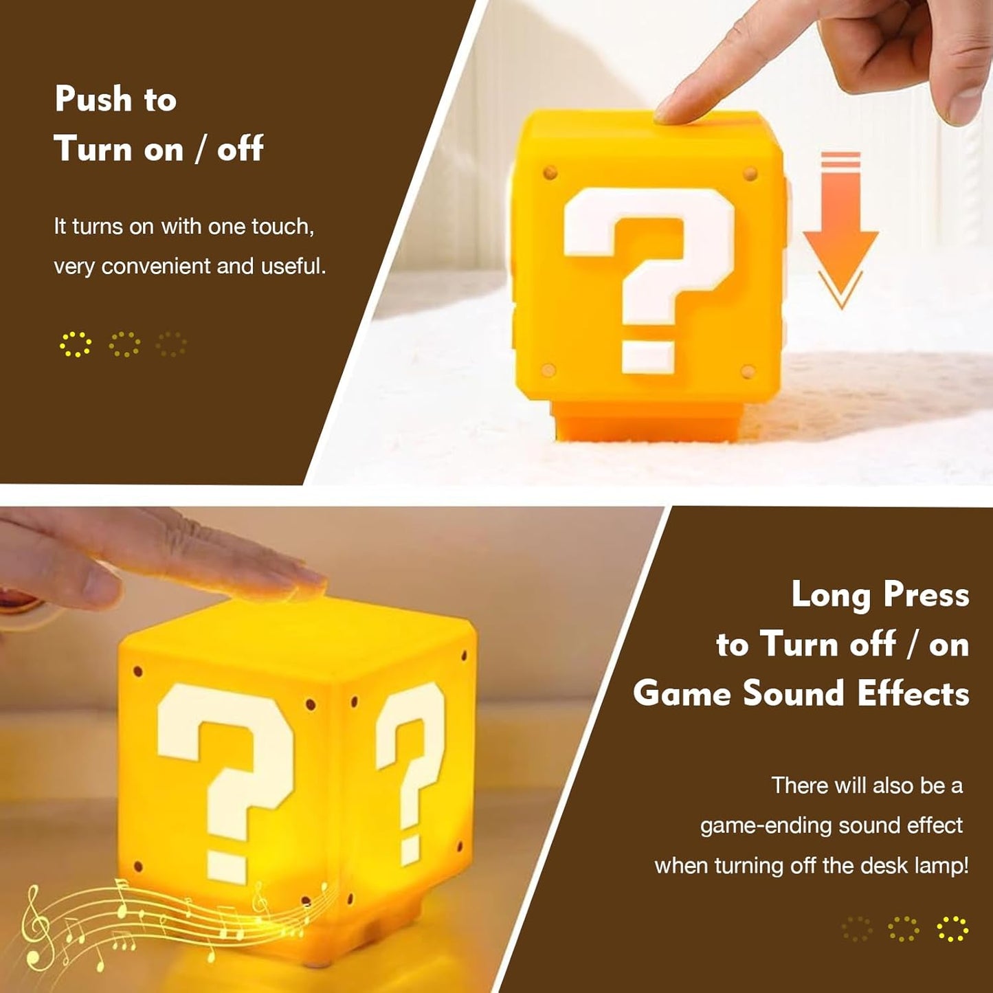 TLAOTNIY Super Bros Mini Question Block Night Lights - USB Powered Bedside Lamp with Game Sound Effects - Gift for Friends & Fans