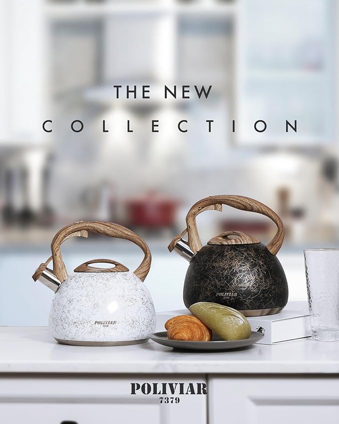 POLIVIAR Tea Kettle, Iron Grey Tea Pot Stovetop, 2.7 Quart Loud Whistling Coffee and Teapot, Food Grade Stainless Steel for Anti-Hot Handle and No-Rust, Suitable for All Heat Sources (JX2020-RB30) - Bloomnest