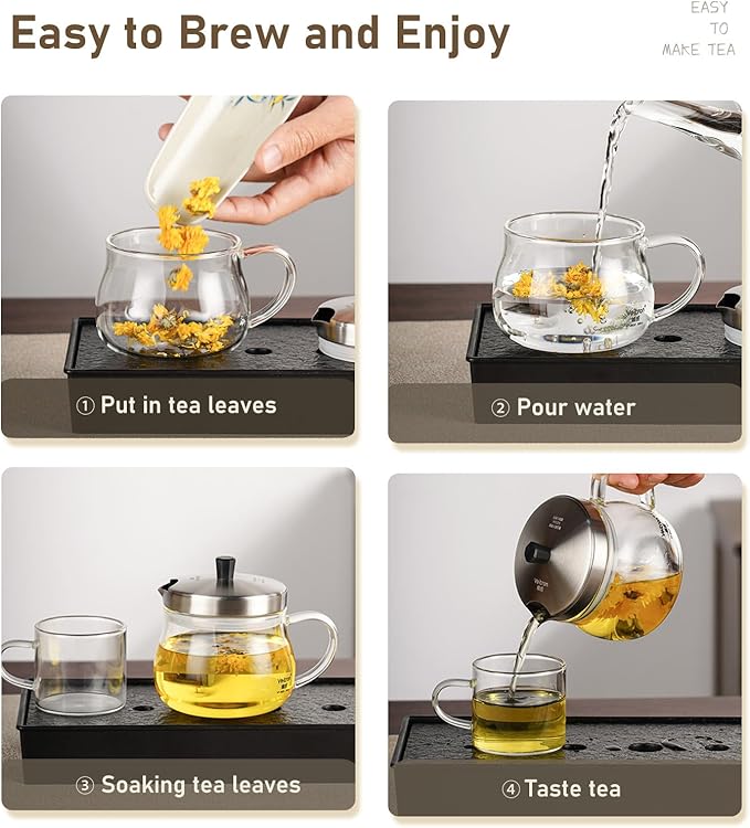 200ml (6.76 oz) Glass Teapot with Stainless Steel Strainer, Small Teapot for Stovetop, Home, Office or Solo Tea Drinking