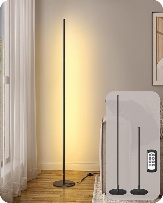 EDISHINE Corner Floor Lamp, Dimmable LED Light with Remote, 3 Color Temperature 3000K-4500K-6000K, 57.5" Modern Black LED Floor Lamp for Bedroom, Living Room, Office - Bloomnest