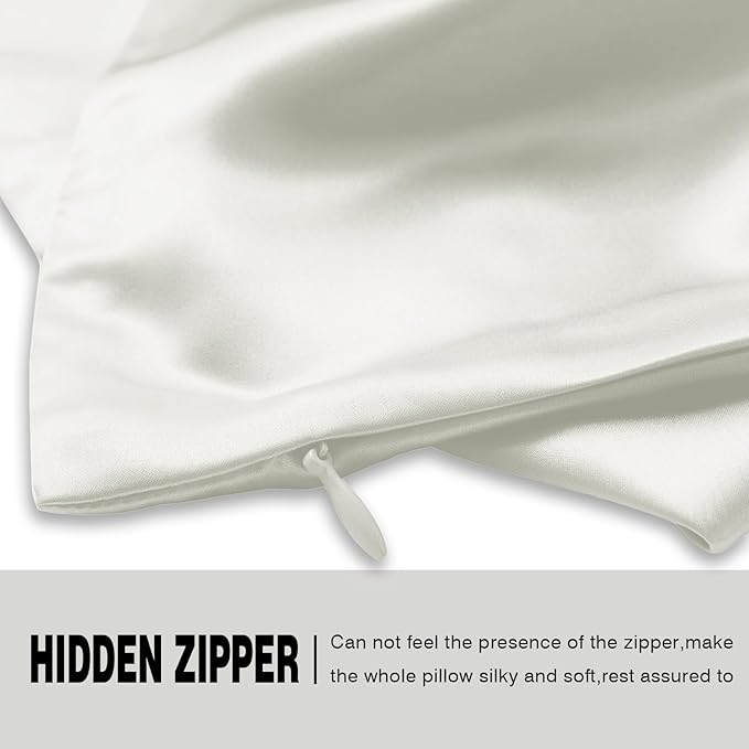Mulberry Silk Pillowcase for Hair and Skin Standard Size 20"X 26" Pillow Case with Hidden Zipper Soft Breathable Smooth Cooling Silk Pillow Covers for Sleeping (Ivory,Standard,1Pcs) - Bloomnest