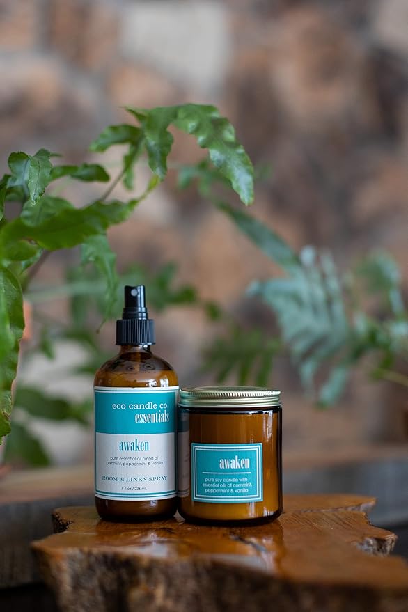 ECO CANDLE CO. Essentials Candle, Awaken, 8 oz. - Scents of Cornmint, Peppermint, & Vanilla - 100% Soy Wax, No Lead, Hand Poured, Phthalate Free, Made from Midwest Grown Soybeans, All Natural Wicks - Bloomnest