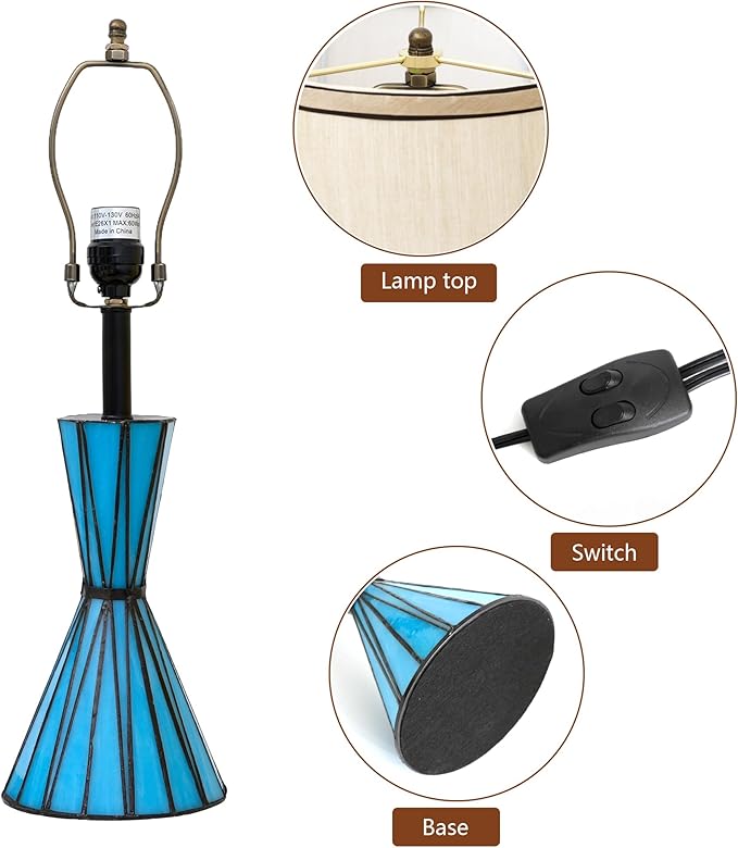 Blue Glass Table Lamps Set of 2 for Living Room 3-Way Dimmable Bedside Desk Lamps with 13 inches White Shade for Living Room Home Office - 2 LED Bulbs Included - Bloomnest
