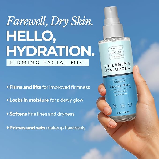 Clear Beauty Hyaluronic Acid & Collagen Face Mist - Dermatologist Tested, Moisturizes & Tones Skin, Anti-Aging, Natural Ingredients, Cruelty-Free Korean Skin Care - All Skin Types - 4 OZ (2 Pack) - Bloomnest
