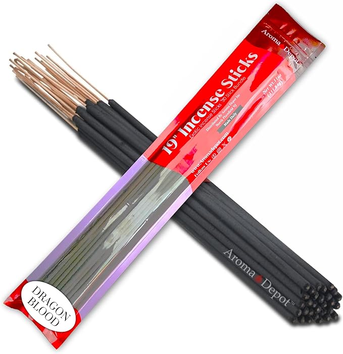 Aroma Depot 19'' Dragons Blood Most Exotic Incense Sticks. One Bundle Approx 27 to 30 Sticks, Jumbo 19 inch Long, Natural 19'' Extra Large Incense Sticks. Burns for 3 to 4 Hours Each. Long Lasting AromaDepotInc