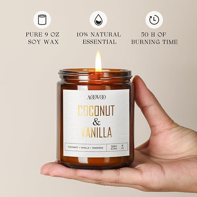 AOOVOO Coconut Vanilla Candles - 9 oz Scented Candles, Aromatherapy Candle, Soy Candle for Home Scented - Bloomnest