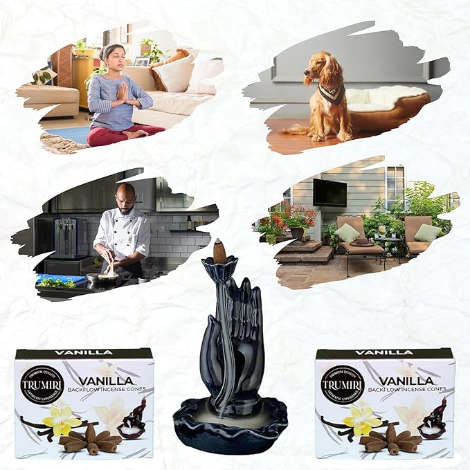 TRUMIRI Vanilla Backflow Incense Cones - Total 20 Incense Cones Waterfall - Dual Pack of 10 Incense Backflow Cones - Waterfall Incense Cones - Incense Waterfall Cones TRUMIRI