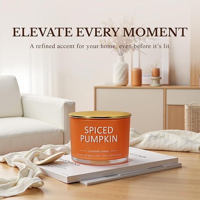 Pumpkin Spice Fall Candle, Large 3 Wick 12oz Luxury Candle, Elegant Autumn Gift for Women & Men, 60+ Hour Burn Time & Non-Toxic, Cozy Fall & Halloween Home Decor - Bloomnest