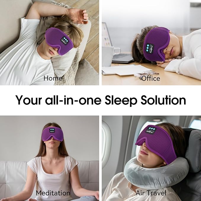 MUSICOZY White Noise Sleep Mask Headphones with 16 Soothing Sounds, Bluetooth Sleep Mask 3D Wireless Music Sleeping Headphones for Side Sleeper - Bloomnest