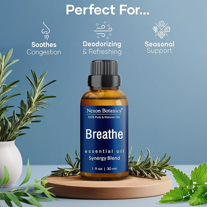 Breathe Essential Oil Blend 30 ml - Breath Sinus Relief with Menthol Oils - for Humidifiers, Diffusers, and Aromatherapy - Nexon Botanics (Pack of 2) NexonBotanics