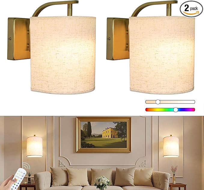 Battery Operated Wall Sconces Set of 2 Rechargeable Wall Lights with Remote Dimmable Magnetic LED Bulbs12 RGB Colors and Timer Wireless Sconces for Bedroom Living Room - Bloomnest