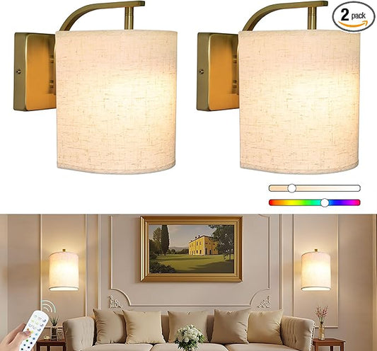 Battery Operated Wall Sconces Set of 2 Rechargeable Wall Lights with Remote Dimmable Magnetic LED Bulbs12 RGB Colors and Timer Wireless Sconces for Bedroom Living Room - Bloomnest