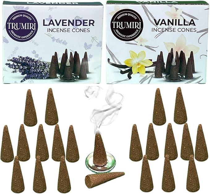 TRUMIRI Incense Cones - Combo Pack of 20 Cone Incense - 10 Vanilla + 10 Lavender TRUMIRI