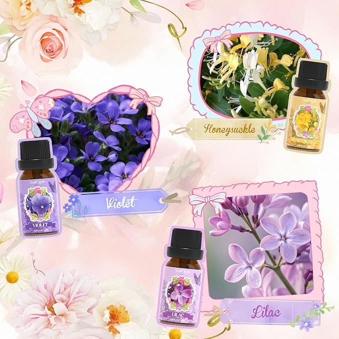 Floral Essential Oils Set, Fragrance Oil Gift Set for Diffuser, Natural Scent Diffuser Oil for Candle Making- Rose, Gardenia, Jasmine, Honeysuckle, Violet, Lilac - Bloomnest