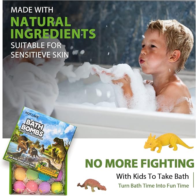 Dinosaur Bath Bombs Gift Set,16 Pack Organic Bath Bomb for Kids with Toys Surprise Inside. Natural Dino Egg Bathbombs Kit for Christmas or Birthday Gift for Girls and Boys - Bloomnest