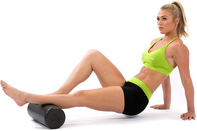 ProsourceFit High Density Foam Rollers 12 - inches Long, Firm Full Body Athletic Massage Tool for Back Stretching, Yoga, Pilates, Post Workout Muscle Recuperation, Black/Blue - Bloomnest