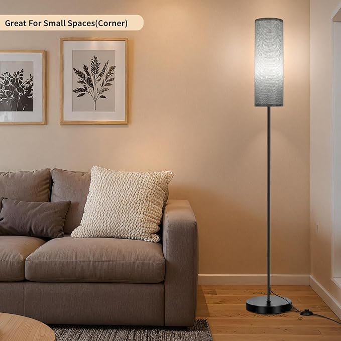 FRIDEKO HOME Floor Lamp with Grey Shade, Simple Design with Foot Pedal Switch, Small Tall Lamps for Living Room Bedroom Office, Corner Floor Stand Light with Black Pole Lamp (No Bulb/No Remote) - Bloomnest