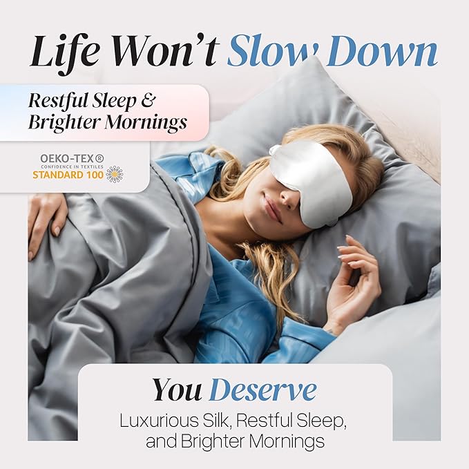 Adjustable Silk Sleep Mask Eye Covers | 100% Pure 6A Mulberry Silk | Blackout & Hypoallergenic | Concealed Strap for Women & Men | for Sleeping & Travel (Ivory White) - Bloomnest