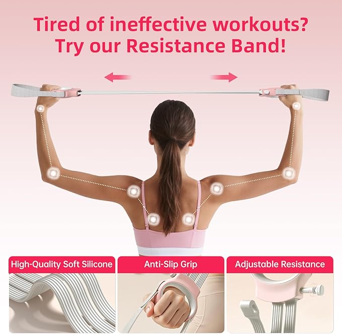 Figure 8 Fitness Resistance Bands with Handles, 20-60lb Adjustable Elastic Excercise Band, Non-Slip Fabric Silicone Bands for Strength Stretch Flexibility Training Arms Back Shoulder Chest Legs - Bloomnest