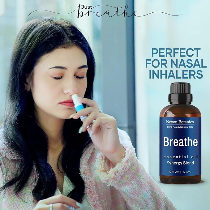 Breathe Essential Oil Blend 60 ml - Breath Sinus Relief with Menthol Oils - for Humidifiers, Diffusers, and Aromatherapy - Nexon Botanics NexonBotanics