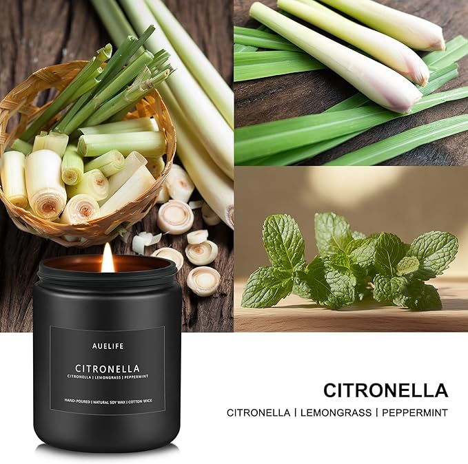 Citronella Candle | Outdoor Candles, Citronella Scented Candles for Indoor Outdoor Use, Lemongrass Scent for Yard Patio, Summer Candle Gifts for Camping Picnic Room - 7oz, Soy Wax, 50H Burn Time - Bloomnest