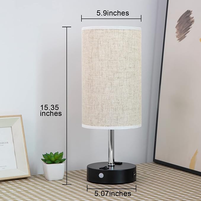 Table Lamp with Motion Sensor and Constant on Mode, USB Lamp Include Warm White Bulb, Built in USB Port & AC Outlet, Bedside Lamp Idea for Bedroom Retro Cream - Bloomnest