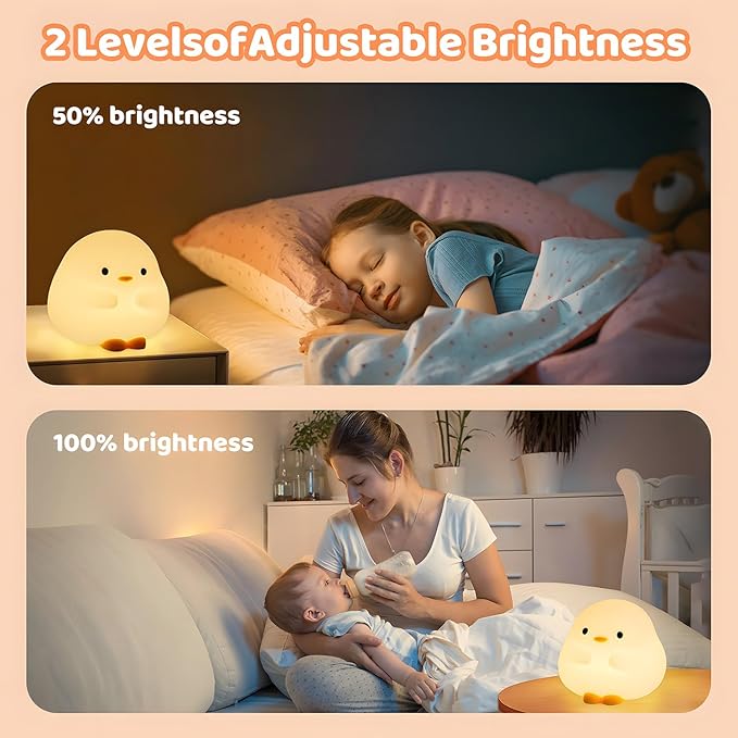 Cute Duck Night Light for Kids,Duck Squishy Lamp for Girls,Super Cute & Soft Touch Silicone Lamp for Bedrooms Nursery,Unique Kids Room Decor Gift Toy for Boys Girls Women(2 Levels) - Bloomnest