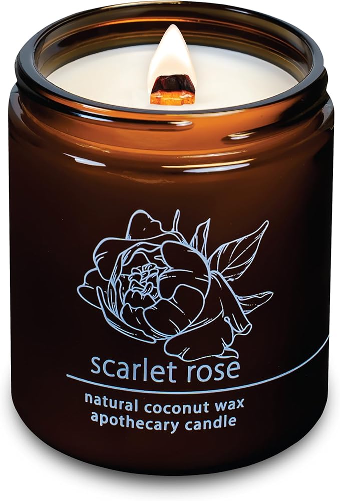 Hemlock Park Crackling Wood Wick Candle Handcrafted with Natural Coconut Wax (Standard 8 oz, Scarlet Rose) - Bloomnest
