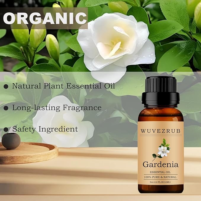Gardenia Essential Oils 10ML, 100% Pure and Natural Essential Oil for Aromatherapy Diffuser - 0.33 Fl Oz/Gardenia WUVEZRUB