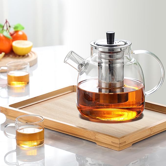 50OZ Glass Teapot With Infuser, Tea Pot for Stove Top, 1500ML Glass Tea Cup With Infuser and Lid, Microwave and Dishwasher Safe - Bloomnest