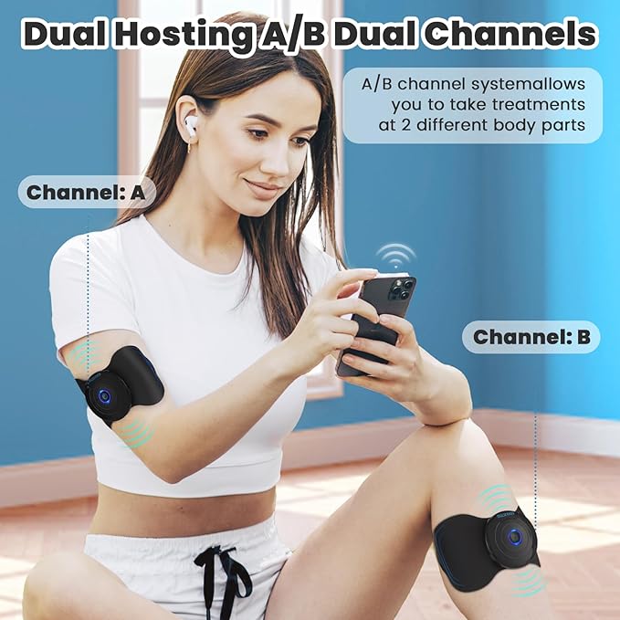 Wireless Tens Unit Muscle Stimulator - Two Sets of Tens Unit Massager for Pain Relief - Up to 12 Mode 20 Intensity Portable with App Controlled Bluetooth TENS EMS Muscle Stimulator Machine MASTOGO