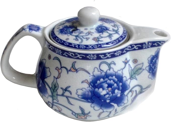 Small Porcelain Teapot, 9oz Tea Pot with Stainless Steel Infuser Classical Chinese Penoy Flower (Blue-and-white Penoy)