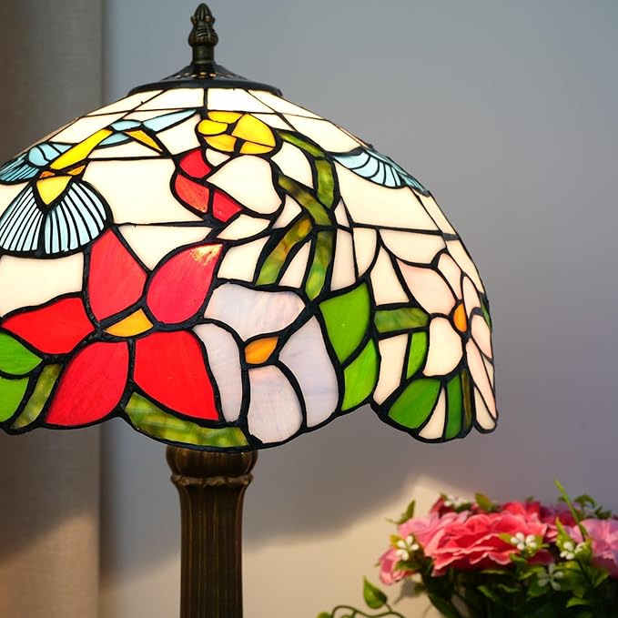 Tiffany Lamp Stained Glass lamp 12 inches Bedside Table Lamps for Living Room Bedroom Dorm Kitchen Home Decor Festival Birthday Gift,Hummingbird - Bloomnest