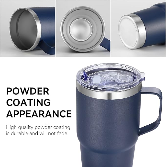 VEGOND 20 oz Tumbler Bulk with Handle Lid and Straw, Stainless Steel Insulated Travel Coffee Mug Set, Spill Proof Double Wall Metal Tumblers Cups, Powder Color Navy Blue 12 Pack - Bloomnest