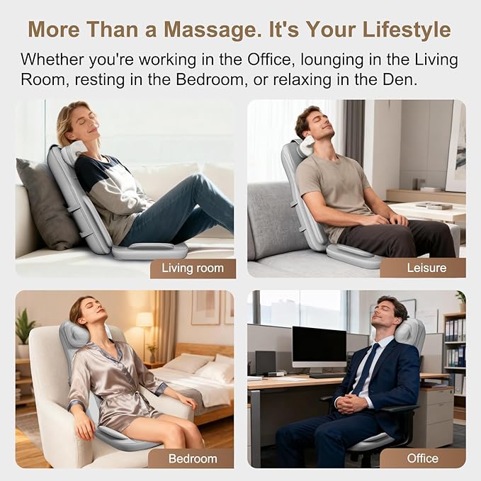 Rainwolf Shiatsu Neck and Back Massage Cushion with Heat - 4D Deep Tissue Kneading Full-Back Massager for Relief Stress, Adjustable Intensity & Height, for Office Chair & Home - Bloomnest