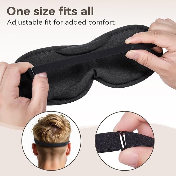 Ultra-Thin 3D Sleep Mask for Side Sleepers, Men, Women, Lash Extensions – Soft, Breathable and Lightweight Blackout Sleeping Eye Mask for Travel, Naps, Airplane, Adjustable, Mens (Black) - Bloomnest