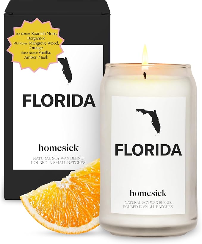 Homesick Scented Candles for Home (Florida) - 13.75 oz Long-Lasting Soy Wax Jar Candle for Women & Men for All Occasions, 60-80 Hours Burn Time - Notes of Moss & Bergamot - Bloomnest