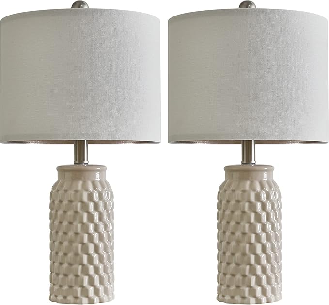 20.5" Modern Ceramic Bedside Lamp Set of 2 for Bedroom Decor Farmhouse Table Lamp for Living Room Office Dorm - Bloomnest