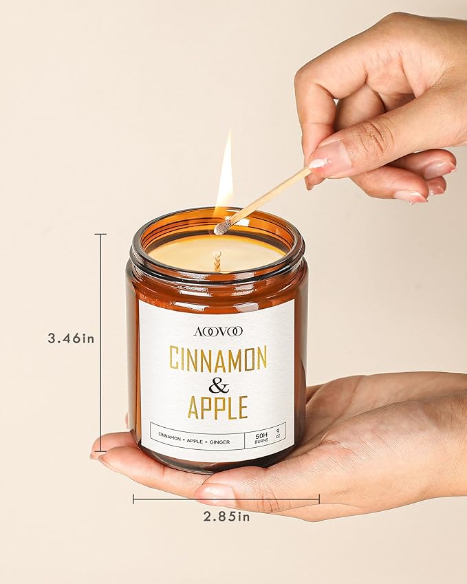 AOOVOO Apple Cinnamon Candles - 9 oz Scented Candles, Aromatherapy Candle, Soy Candle for Home Scented - Bloomnest