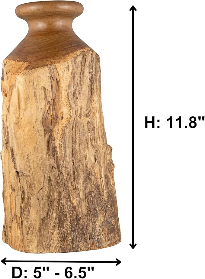 Vitex Pubescens Vahl Handcrafted Natural Wooden Vase; H(11.8”) x D(5"-6.5"); Unique Wooden Vase - Bloomnest