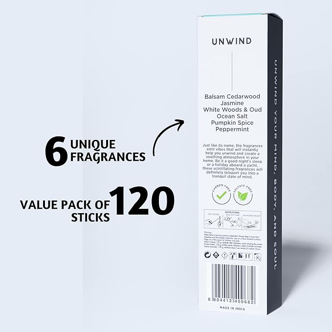 Folkulture Incense Sticks (120 Sticks) | Set of 6 Premium Incense for Relaxation, Aromatherapy, Gifts | No Charcoal,Organic, Non Toxic, 45 Mins, Long Burning Oud, Jasmine, Peppermint Insence-Sticks