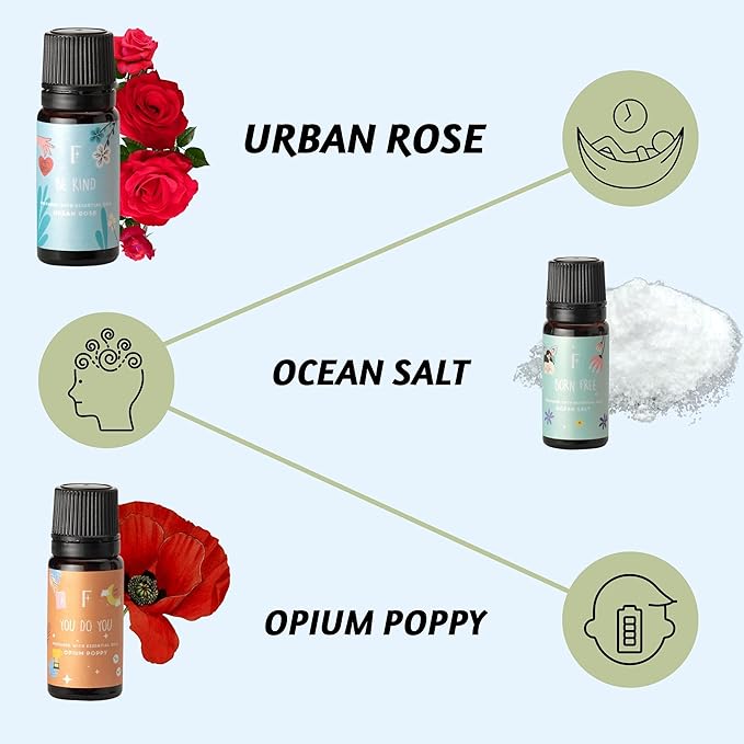 Folkulture Essential Oils for Diffuser | Essential Oils Set of 6 Fragrances | Diffuser Oil Scents for Home | Oils Diffuser Essential Oil | Fragrance Oils for Diffusers - Green Tea, Ocean Salt - Bloomnest